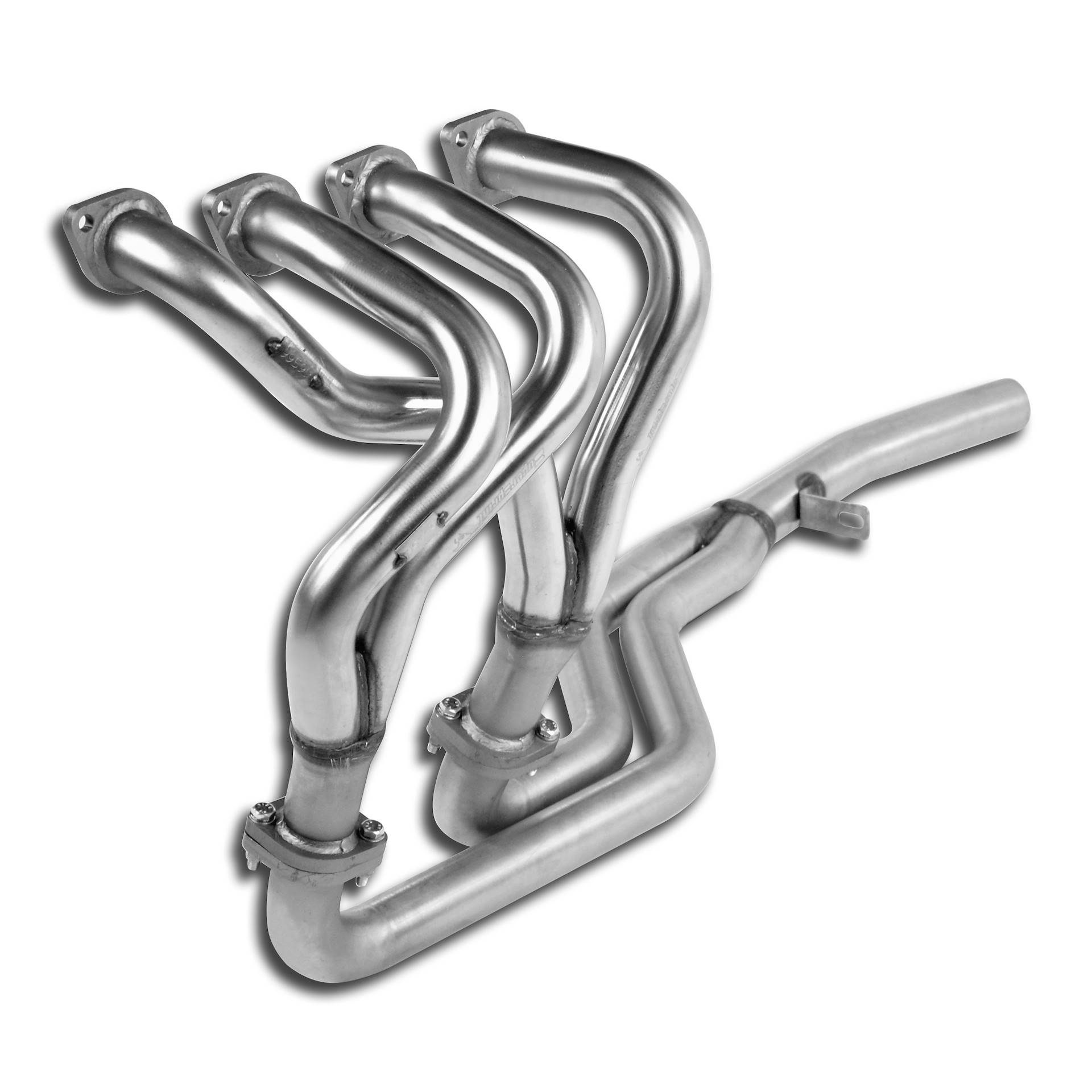 I collettori di scarico Shiny silver ricordano una scultura moderna, comunicazione creativa tra curve intricate e design innovativo.